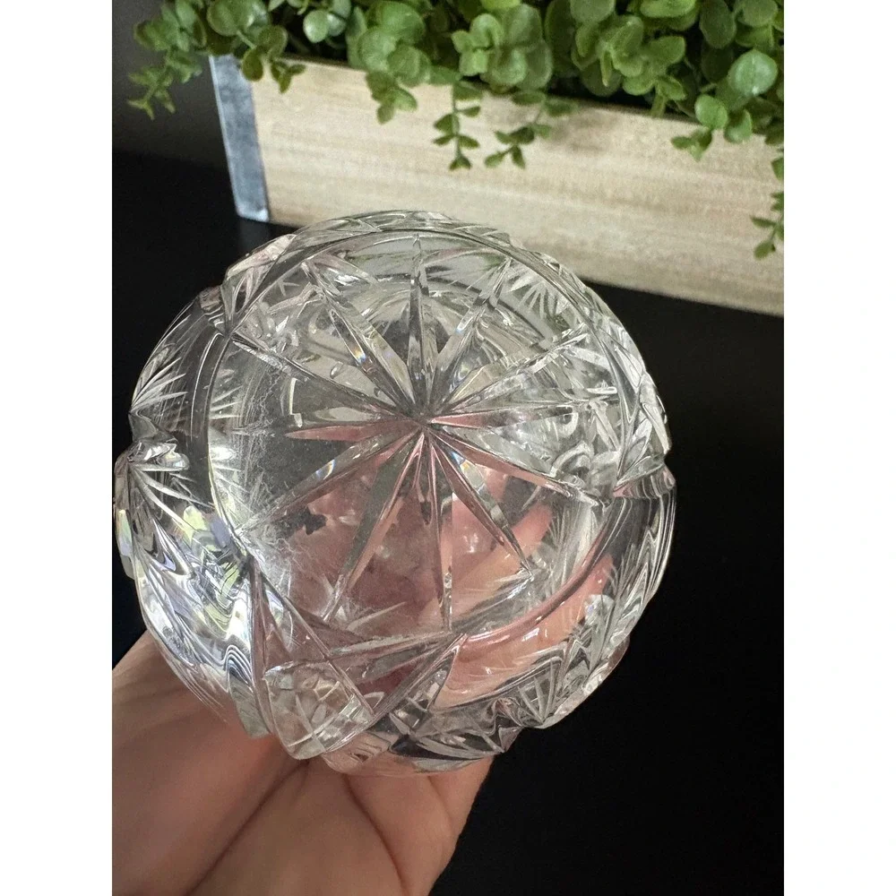 Vintage Cut Glass Bud Vase Small Starburst Pinwheel Decanter Clear 4 Inch